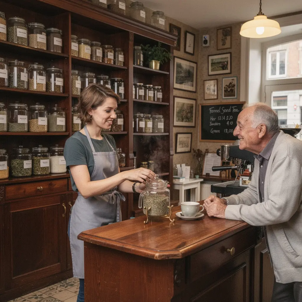 Vase décoratif contenant des graines de fenouil, symbolisant la chaleur aromatique.