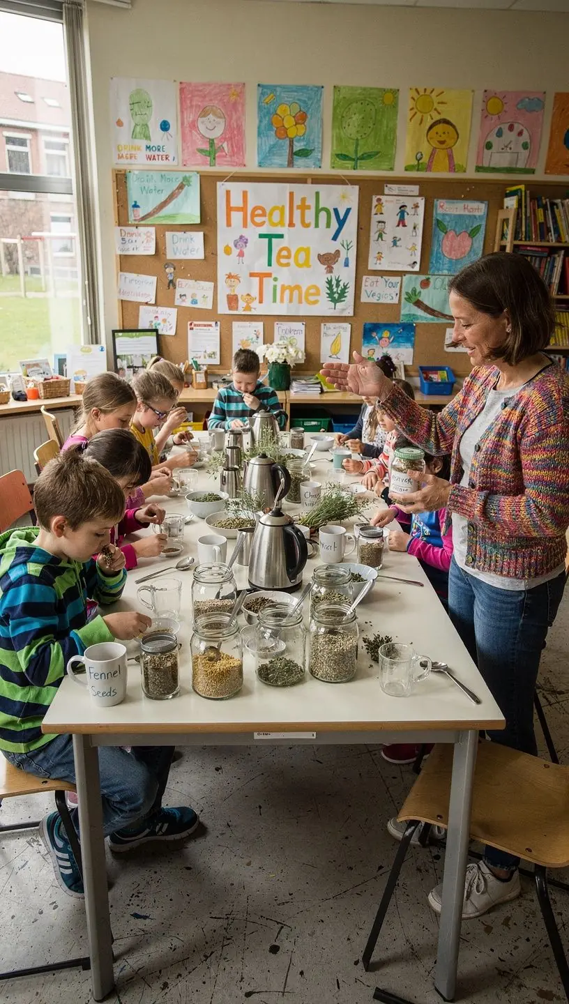 Tasse de thГ© aux graines de fenouil fumant, avec des notes anisГ©es en arriГЁre-plan.